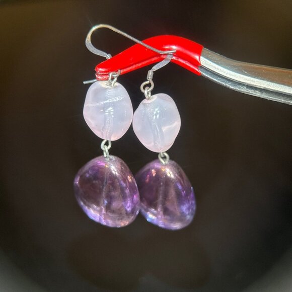 Pink/Purple Stone Dangle Earrings - Picture 2 of 5